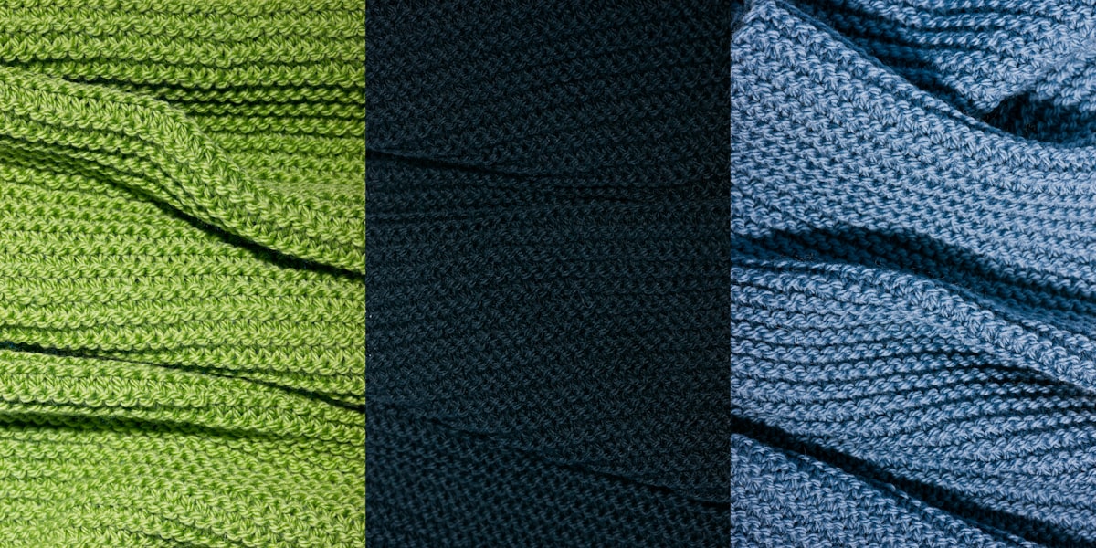 Three different colors of fabric related to Sleep in Calm Serenity with Blue and Green Bedding