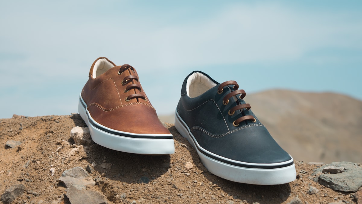 two unpaired brown and blue leather low-top sneakers related to Top Picks for Stylish and Durable Footwear