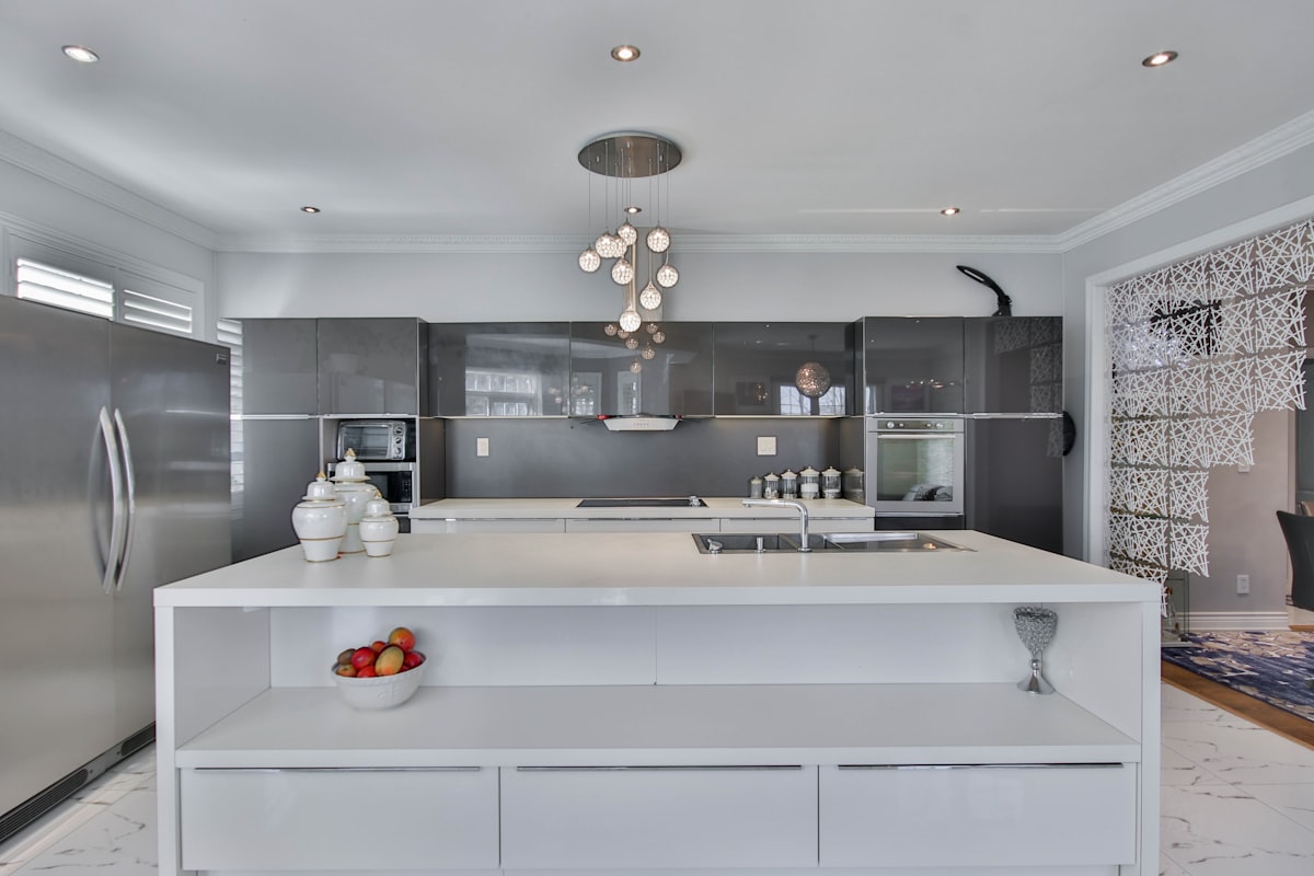 white and brown kitchen counter related to Elegant Modern Kitchen Valances Ideas