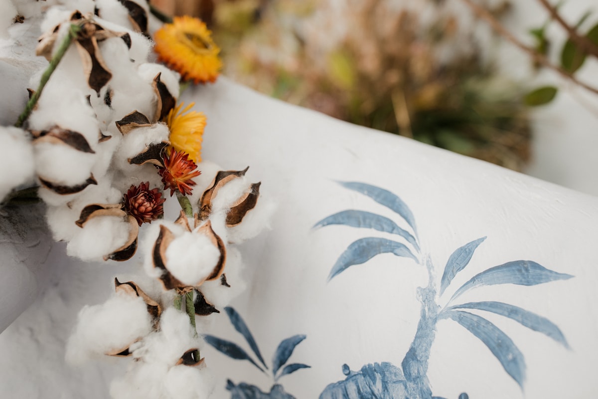 white flowers on white textile related to Snuggle in Luxury with Majestic Elephant Bedding