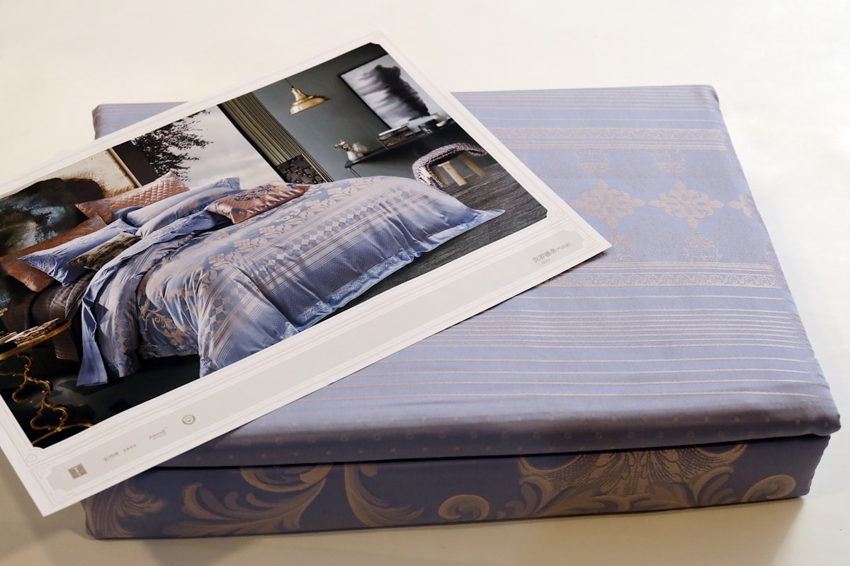 white printer paper on black and white textile related to California King Coverlet
