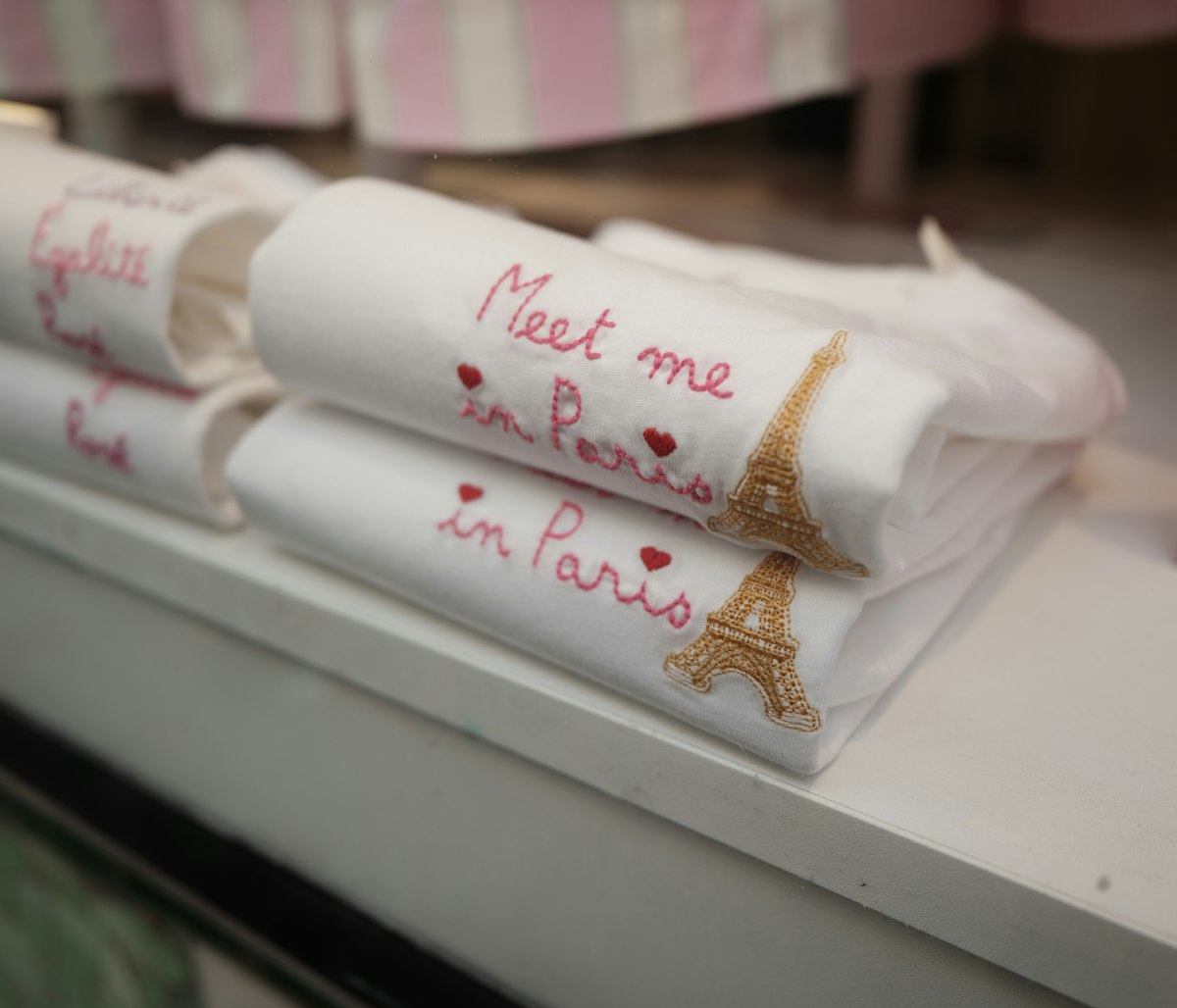 White towels embroidered with eiffel tower and paris text. related to Elevate Your Sleep Sanctuary: The Ultimate Guide to Paris Bedding Sets