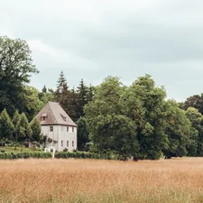 white wooden house in the middle of brown grass field related to The Timeless Elegance of White Battenburg Lace Valance