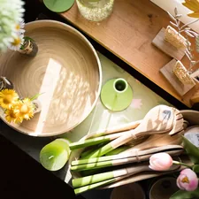 Wooden platter with spring flowers and vegetables related to Top Styling Tools and Home Accessories